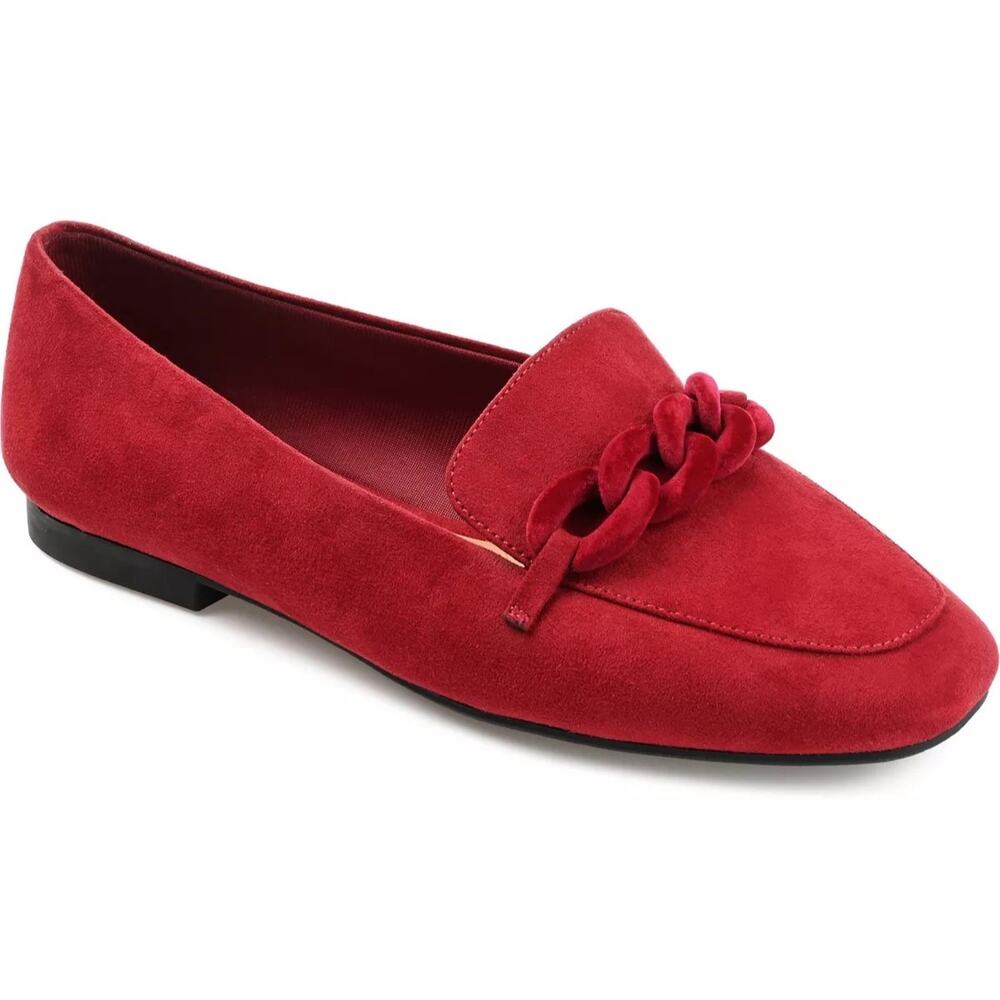 Journee Collection Women Cordell Slip On Chain Loafers Size US 8M Red Fabric